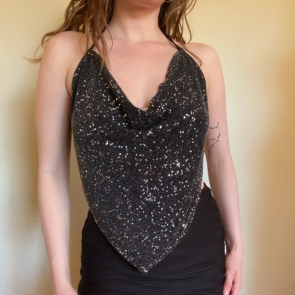 Y2k sequin backless halter